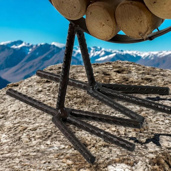 Handmade Metal W/Wood Circles Body Bird One of A kind Rebar legs Brown painted - Picture 8 of 9